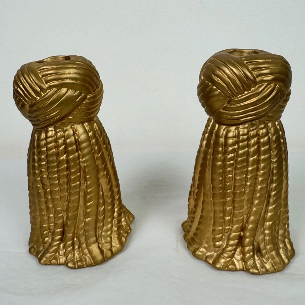 Vintage Gold Ceramic Tassel Candle Holders